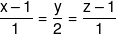 \frac{{x - 1}}{1} = \frac{y}{2} = \frac{{z - 1}}{1}