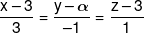 \frac{{x - 3}}{3} = \frac{{y - \alpha }}{{ - 1}} = \frac{{z - 3}}{1}