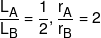 \frac{{{L_A}}}{{{L_B}}} = \frac{1}{2},\frac{{{r_A}}}{{{r_B}}} = 2