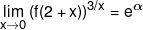\mathop {\lim }\limits_{x \to 0} {(f(2 + x))^{3/x}} = {e^\alpha }
