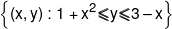 \left\{ {\left( {x,y} \right):1 + {x^2} \leqslant y \leqslant 3-x} \right\}