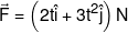 \vec F = \left( {2t\hat i + 3{t^2}\hat j} \right)N