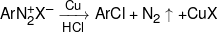 ArN_2^ + {X^ - }\xrightarrow[{HCl}]{{Cu}}ArCl + {N_2} \uparrow  + CuX