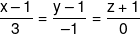 \frac{{x - 1}}{3} = \frac{{y - 1}}{{-1}} = \frac{{z + 1}}{0}
