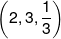 \left( {2,3,\frac{1}{3}} \right)