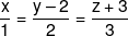 \frac{x}{1} = \frac{{y - 2}}{2} = \frac{{z + 3}}{3}