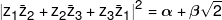 {\left| {{z_1}{{\bar z}_2} + {z_2}{{\bar z}_3} + {z_3}{{\bar z}_1}} \right|^2} = \alpha  + \beta \sqrt 2 